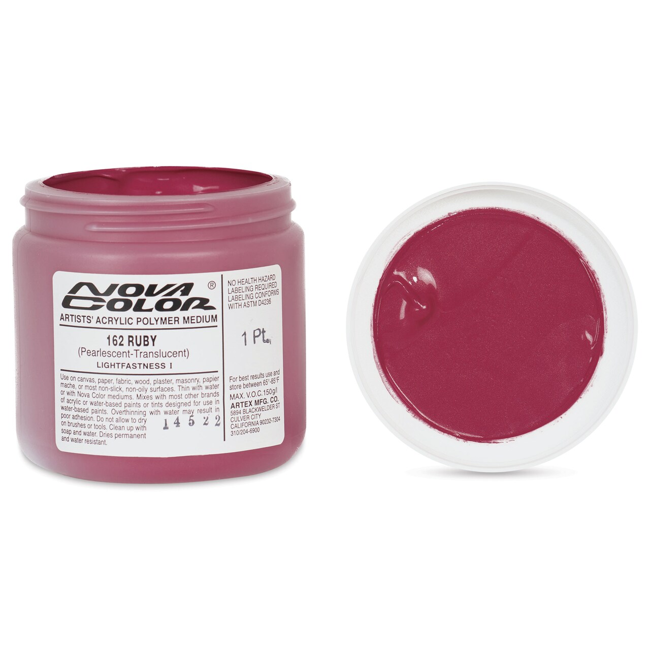 Nova Color Artists’ Acrylic Polymer Paint - Ruby Pearl, 473 ml Jar